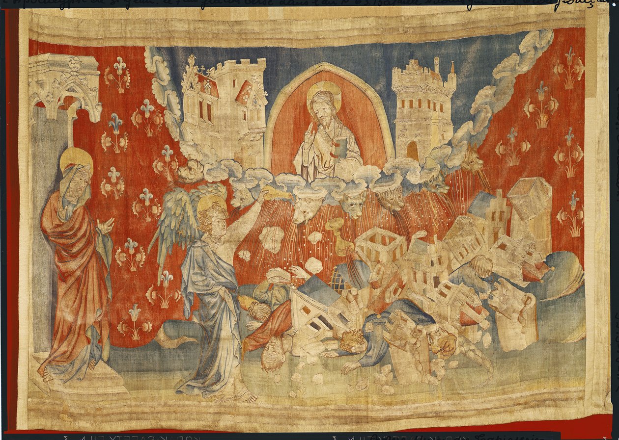 A harag hét tála és Babilon pusztulása, 63. sz. az Angers-i Apokalipszisben, 1373-87 (faliszőnyeg). alkotó: Nicolas Bataille