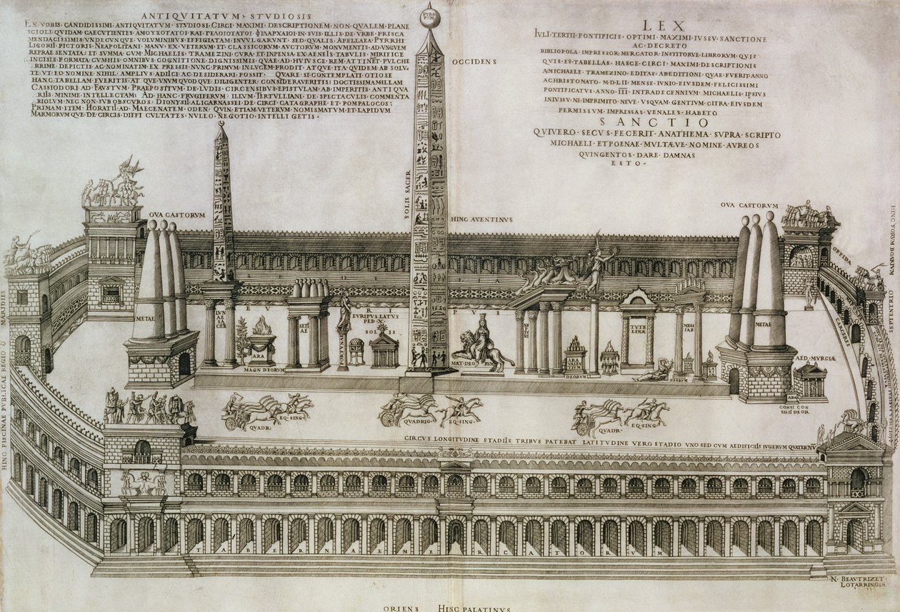 A római Circus Maximus alaprajza, a művész metszete, 1552 alkotó: Nicolas Beautrizet
