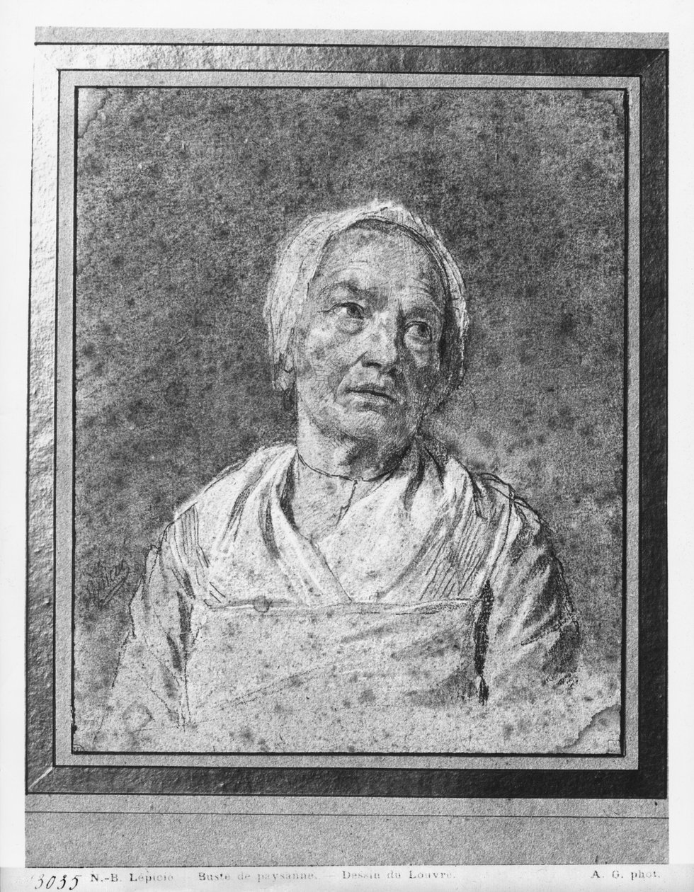 Egy idős nő mellképe felemelt fejjel (pierre noire és fehér kiemelések szürke papíron) alkotó: Nicolas Bernard Lepicie