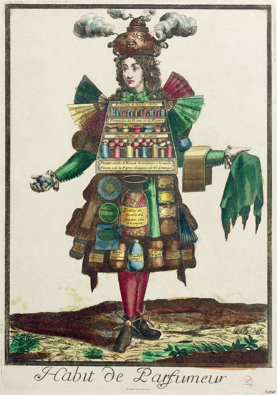 A parfümőr jelmeze (színes gravírozás) alkotó: Nicolas Bonnart