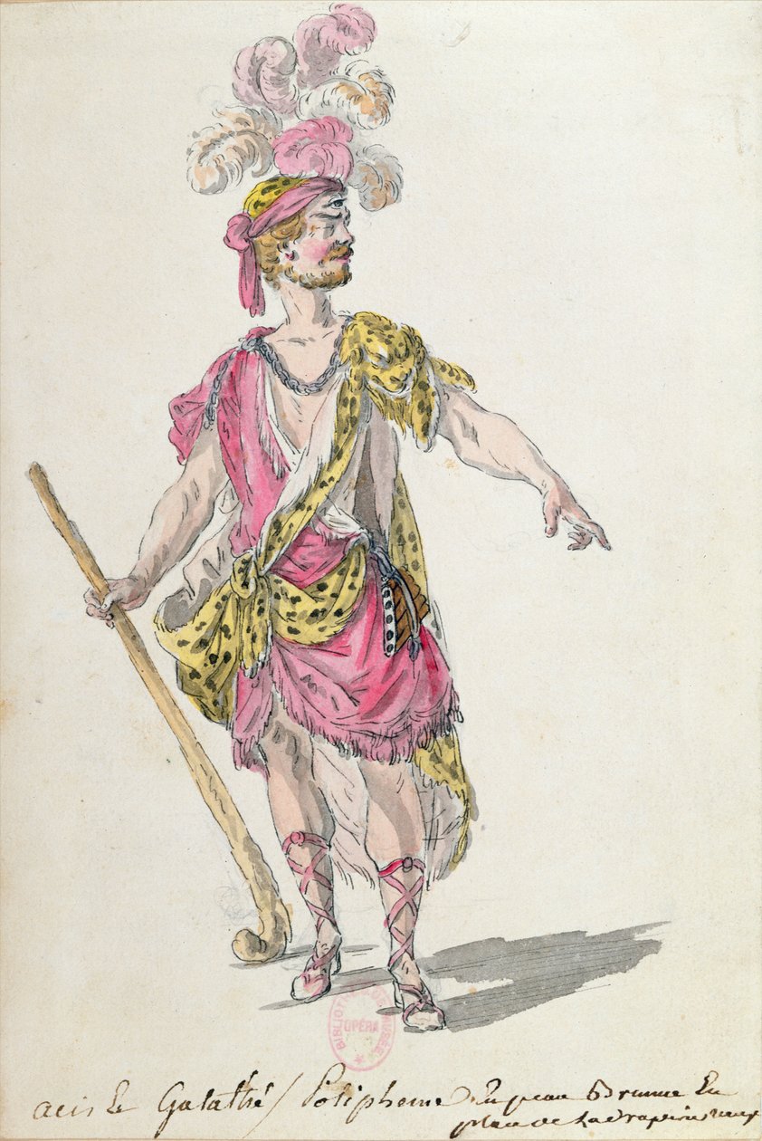 Lully „Acis et Galatee” című operájának 1762-es párizsi előadásának jelmezterve (toll, tinta és WC papíron) alkotó: Nicolas Boquet