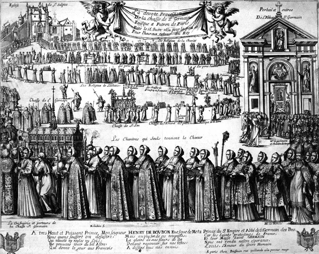 A St. Germain-szentély és mások körmenete a Saint-Germain-des-Prés-i apátságtól a párizsi Saint-Sulpice-templomig, 1652 körül alkotó: Nicolas Cochin