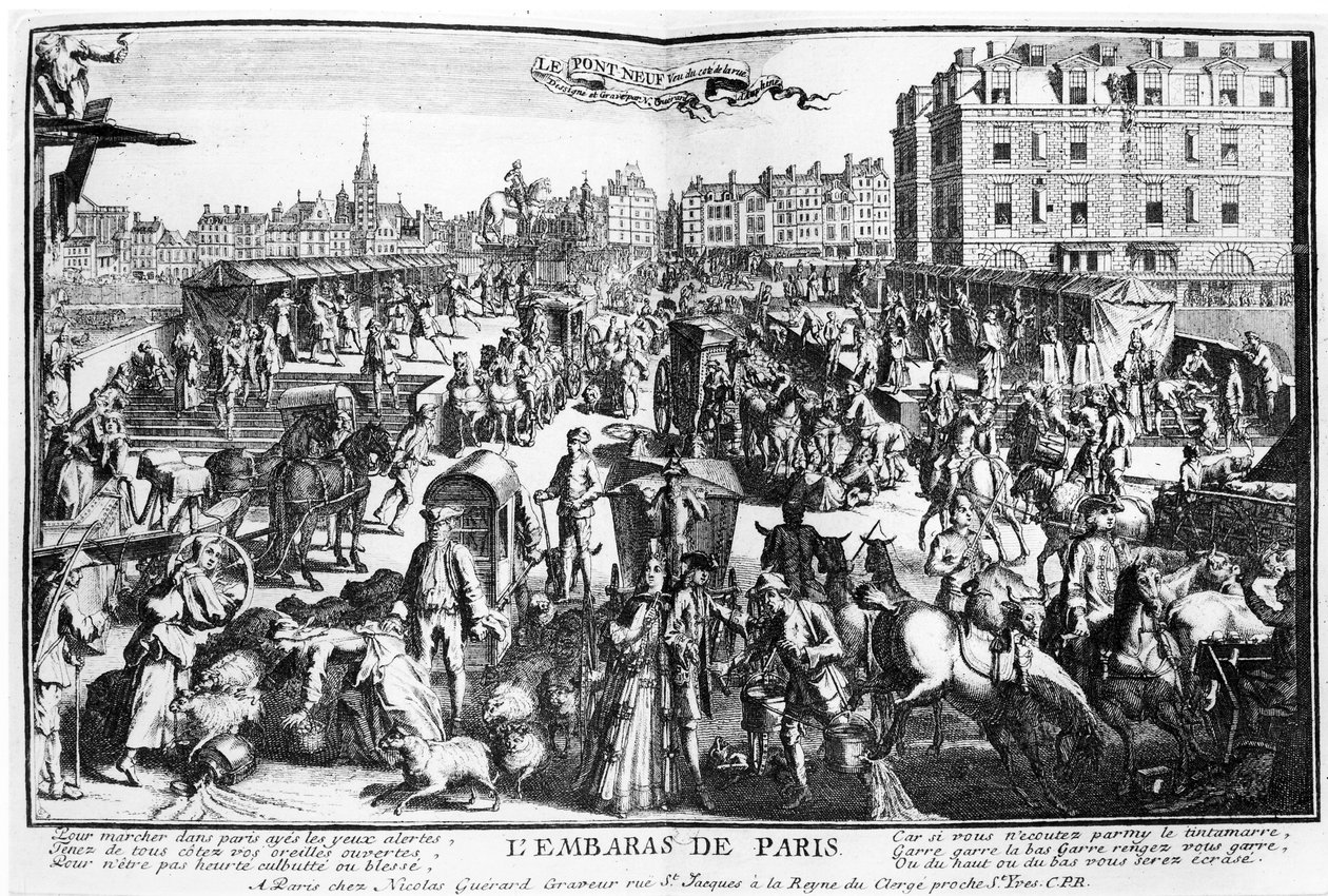 A torlódás Párizsban, Pont Neuf a Rue Dauphine felől alkotó: Nicolas Guerard