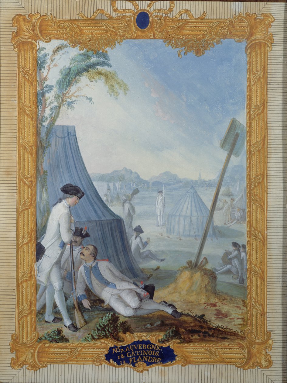 A francia gyalogság egyenruhája az amerikai háború alatt (Auvergne, Flandria és Gatinois) alkotó: Nicolas Hoffmann