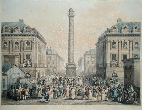 Charles-Ferdinand de France (1778-1820) Duc de Berry visszatér a Tuileriákba a Place Vendome-on keresztül, 1814 (toll, tinta és WC papíron) alkotó: Nicolas Joseph Vergnaux