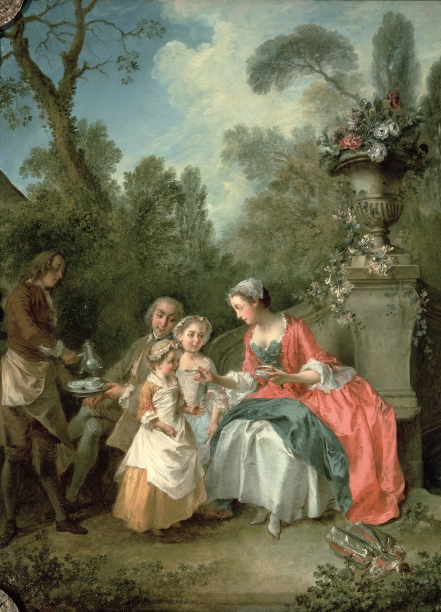 Egy hölgy és egy úr a kertben két gyerekkel c. 1742 olaj, vászon, 29887 részlet alkotó: Nicolas Lancret