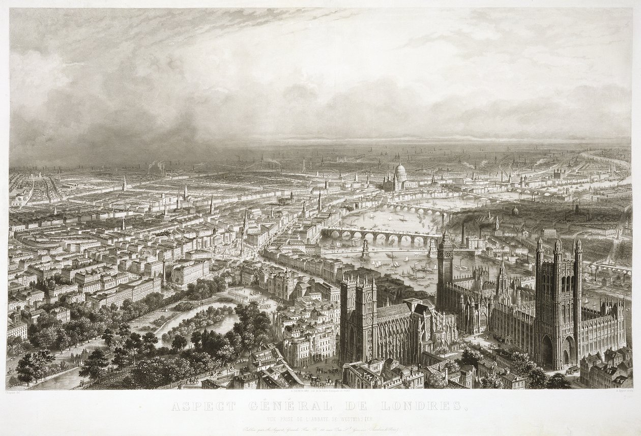 London madártávlati kilátása a Westminster Abbey-ből, A. Appert metszete (lásd még: 46631) alkotó: Nicolas Marie Joseph Chapuy