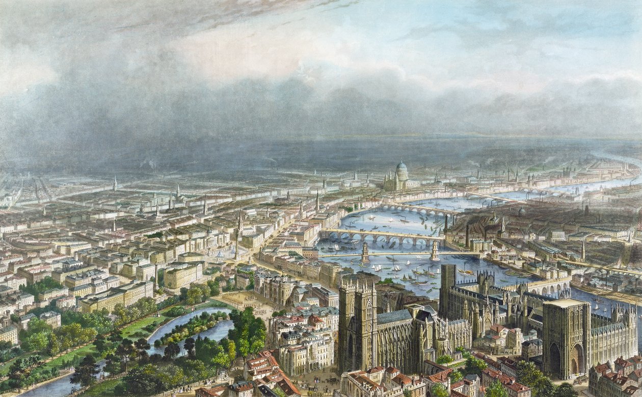 London általános látképe a Westminster apátságból, 1850 körül, A. Appert metszete, Alfred Chardon kiadó (lásd még 70174). alkotó: Nicolas Marie Joseph Chapuy