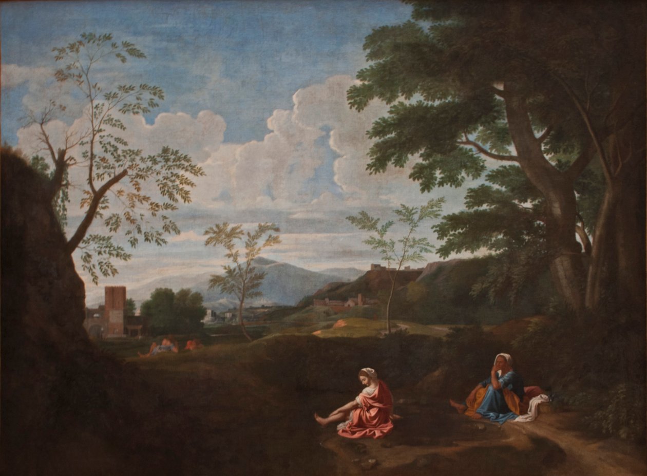 Táj egy lábát mosó nővel alkotó: Nicolas Poussin