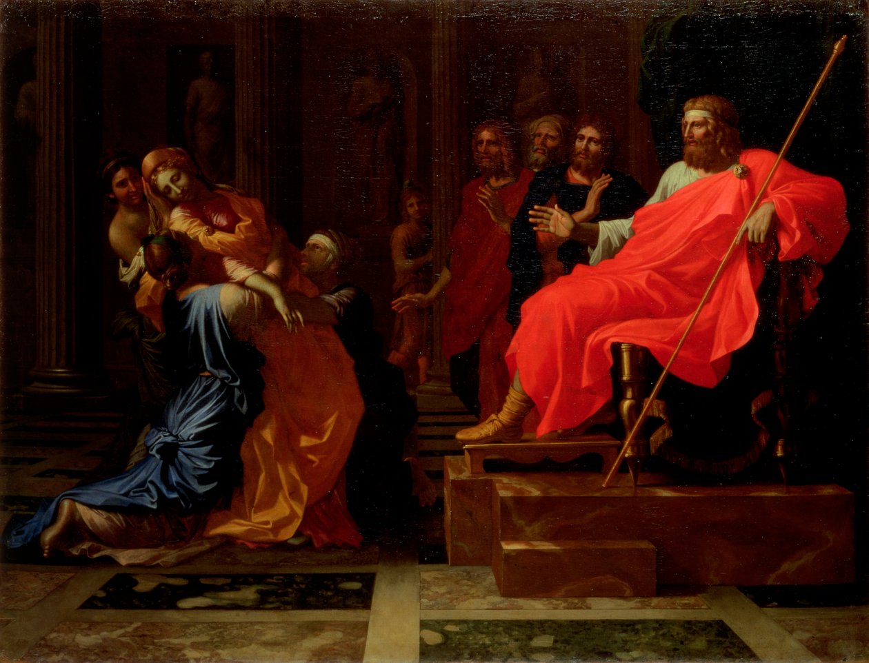 Eszter Ahasvérus előtt, az 1650-es évek végén alkotó: Nicolas Poussin