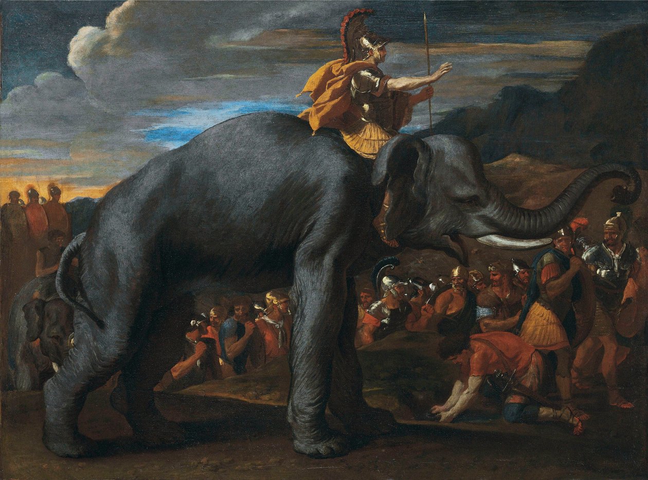 Hannibal átlépi az Alpokat egy elefánt hátán alkotó: Nicolas Poussin