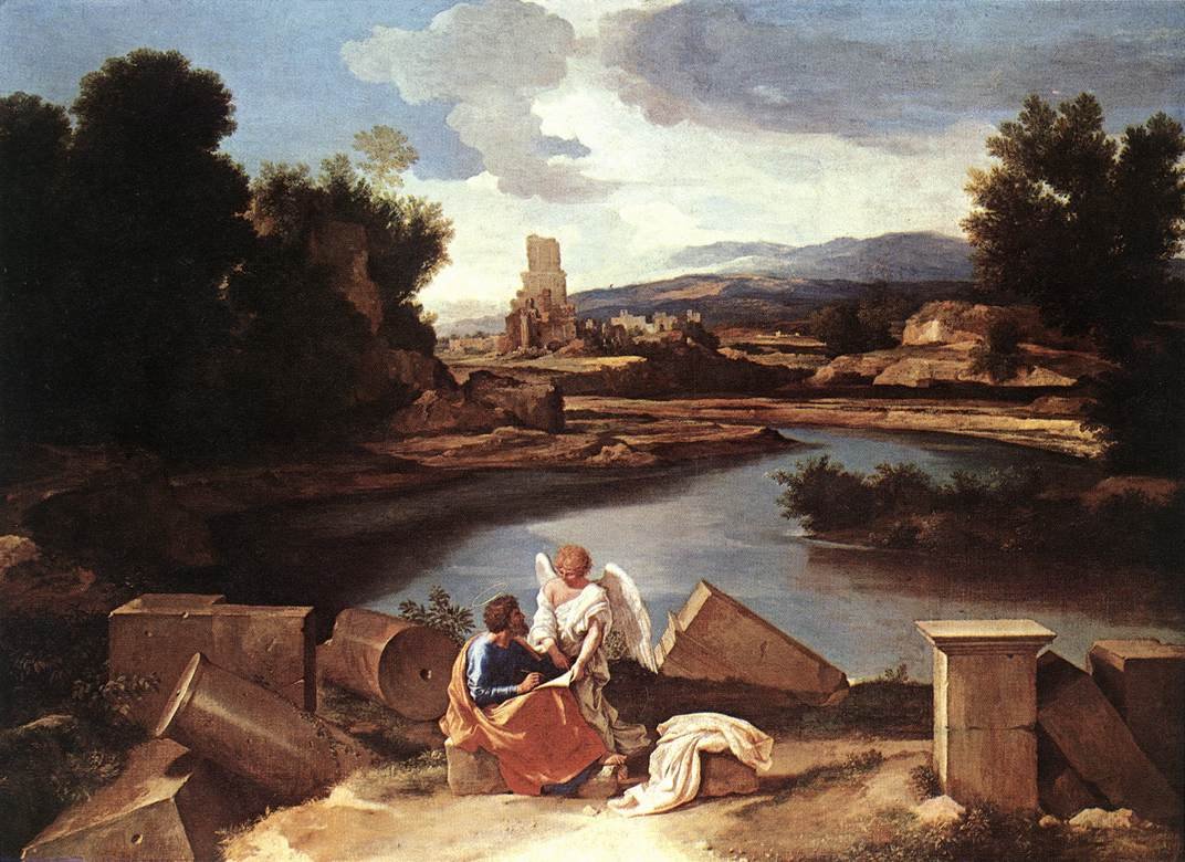 Táj Szent Mátéval és az angyallal alkotó: Nicolas Poussin
