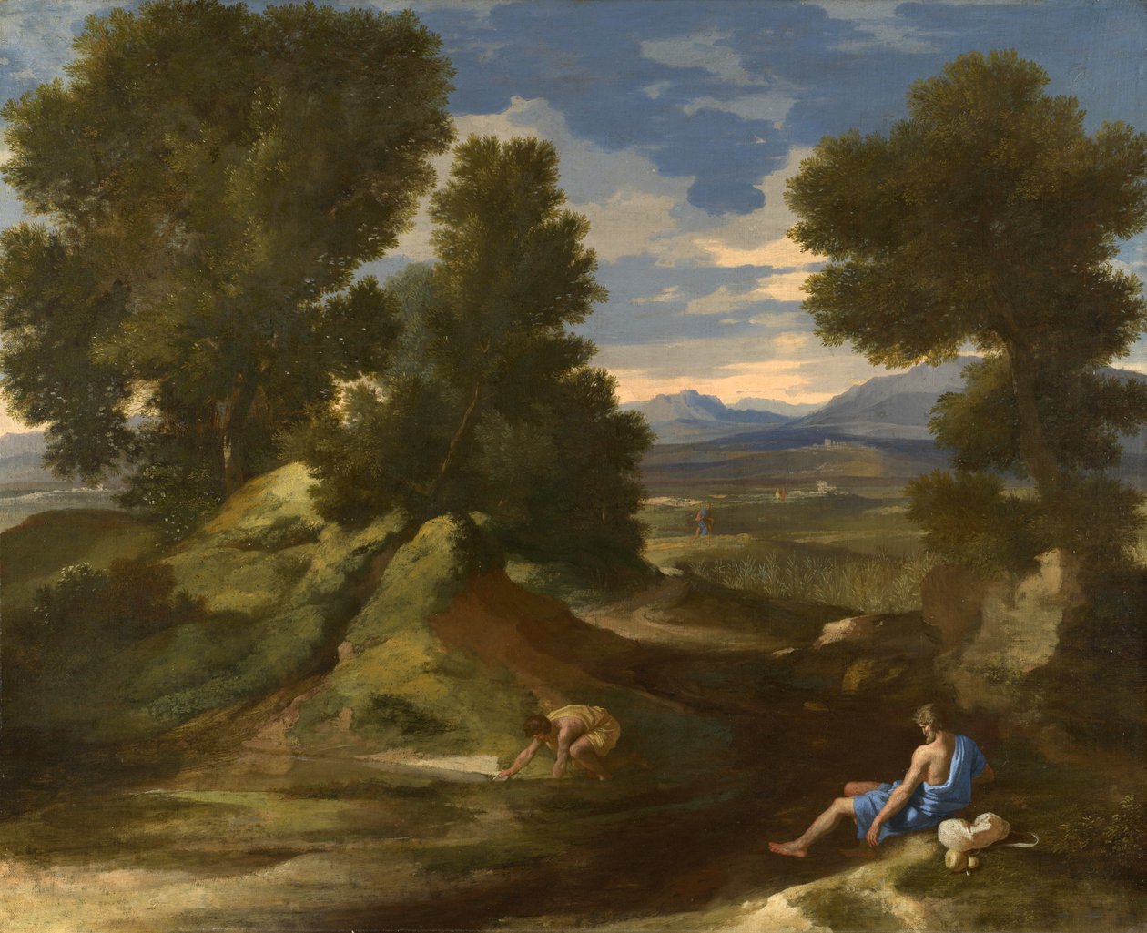 Táj egy patakból vizet merítő emberrel, 1637 körül alkotó: Nicolas Poussin