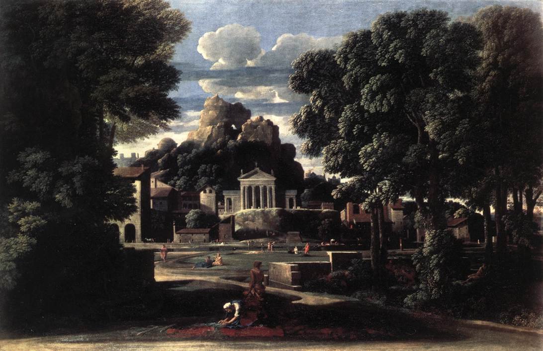 Tájkép Phocion hamvainak összegyűjtésével özvegye által alkotó: Nicolas Poussin