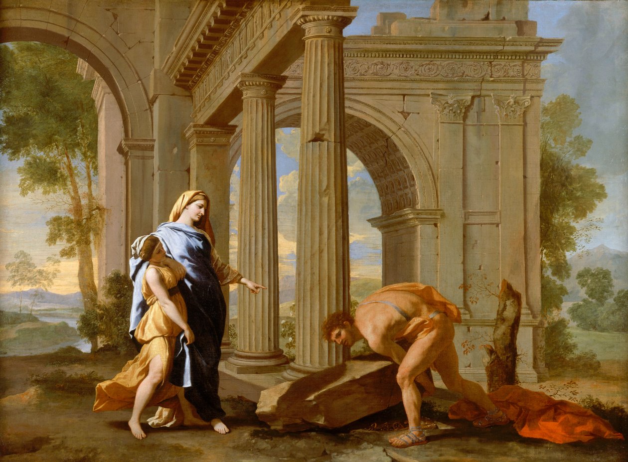 Thészeusz megtalálja apja kardját alkotó: Nicolas Poussin
