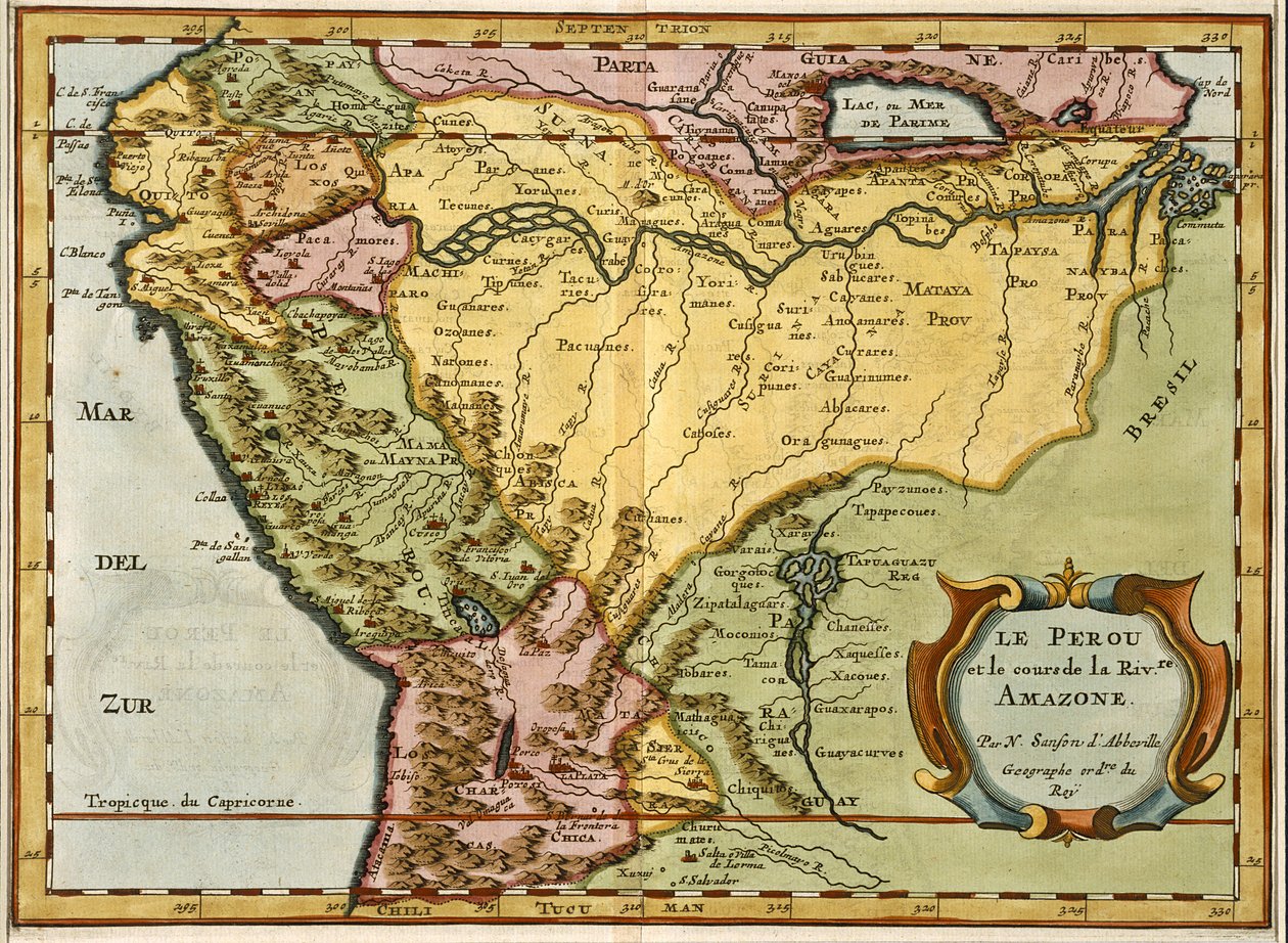 Az Amazonas-medence térképe, 1680 (kézzel színezett metszet) alkotó: Nicolas Sanson