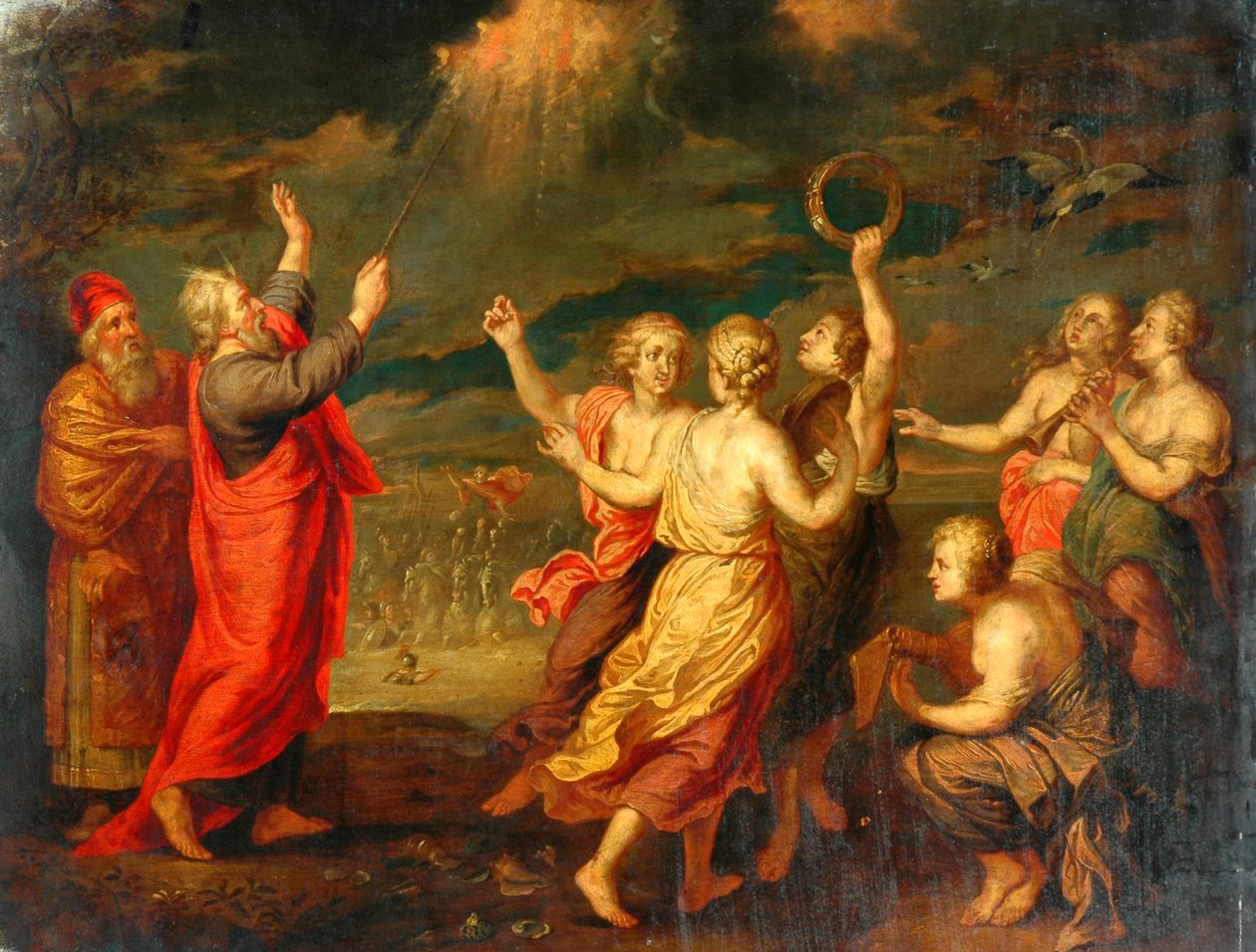 Az izraeliták örvendeznek a Vörös-tengeren való átkelés után (olaj, réz) alkotó: after Nicolas Poussin