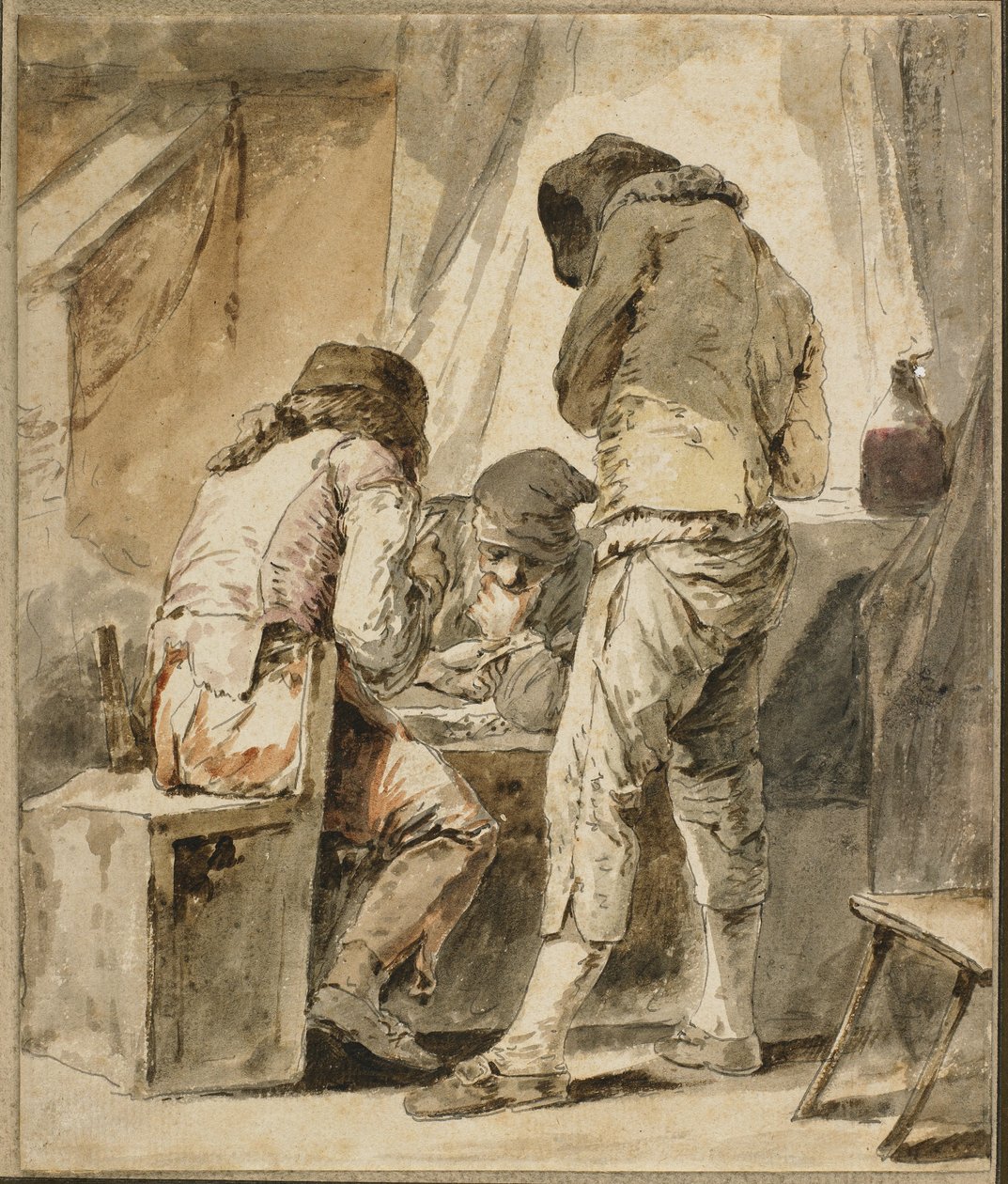 Nehéz lépés, 1781 körül (toll és fekete tinta, szürke és barna tus, és wc, papír) alkotó: Nicolas Bernard Lepicie