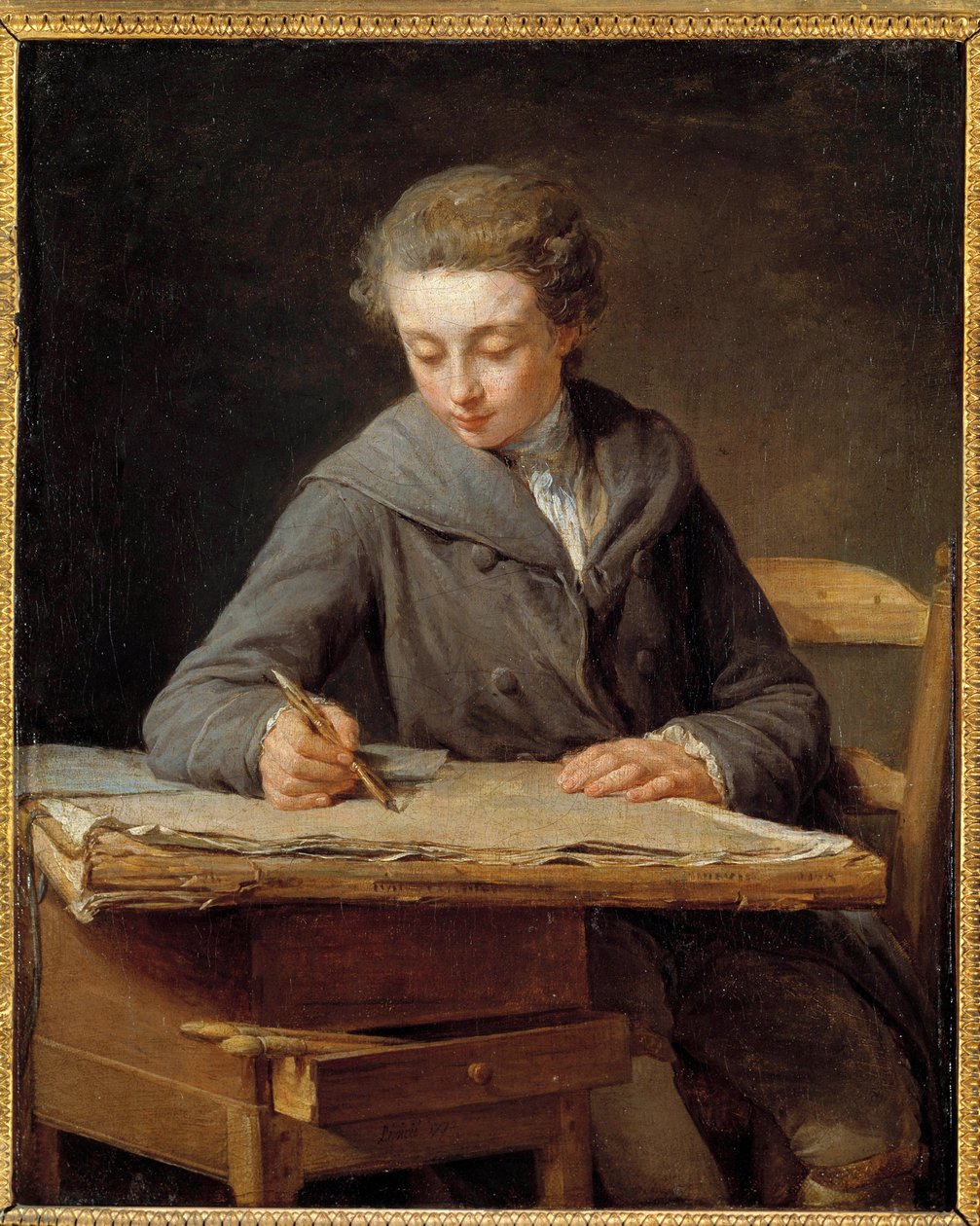A kis karikaturista: Carle Vernet portréja 14 éves. Carle Vernet francia festő (1758-1836), akit a festmény szerzője, Nicolas Bernard Lepicie (1735-1784) nevelt fel. Olajfestmény alkotó: Nicolas Bernard Lepicie
