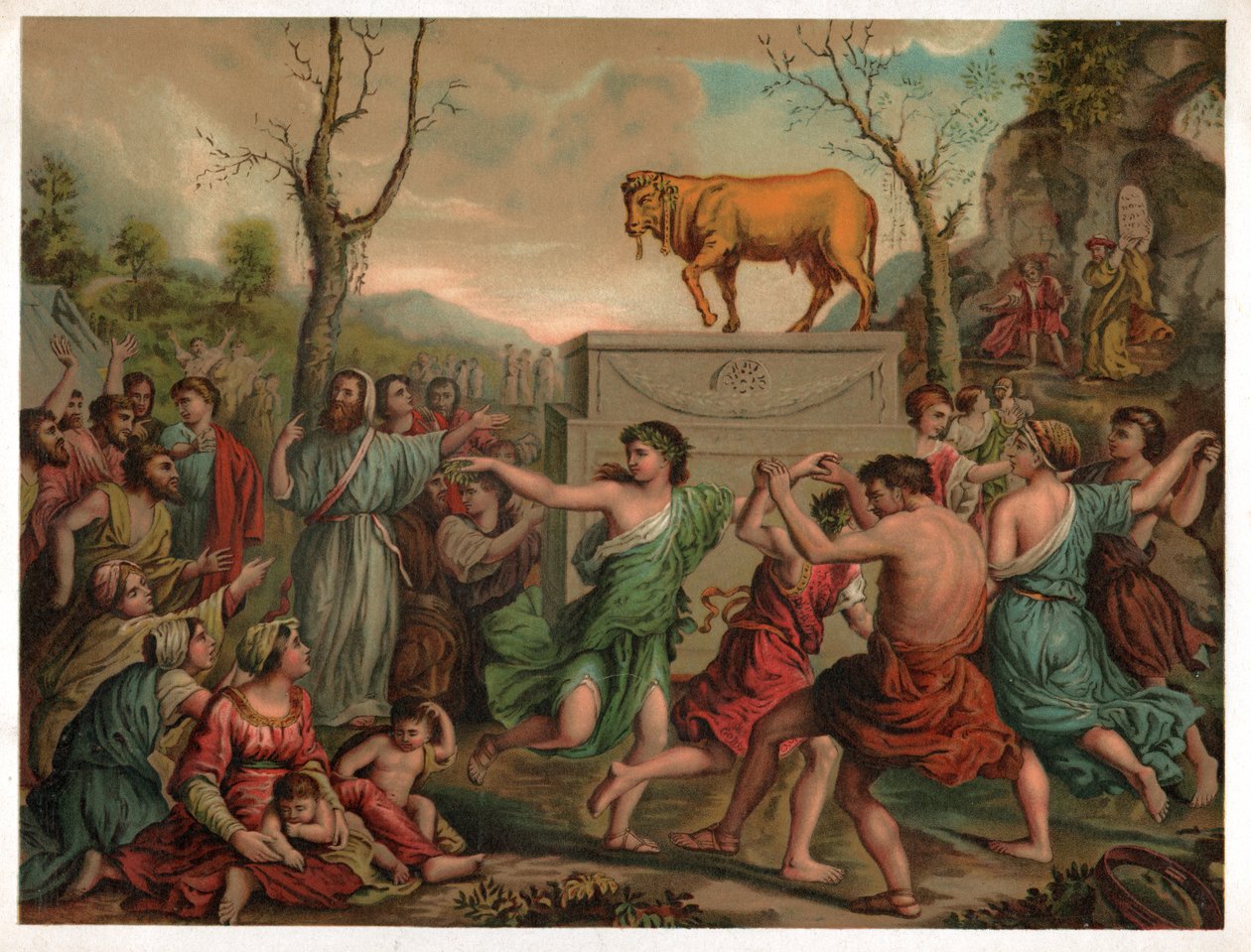 Az aranyborjú imádata. (Litográfia, 1900 körül) alkotó: Nicolas (after) Poussin