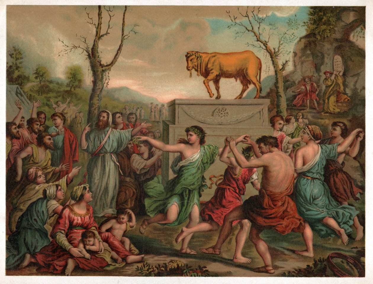 Az aranyborjú imádata. 1900 körül (illusztráció) alkotó: Nicolas (after) Poussin
