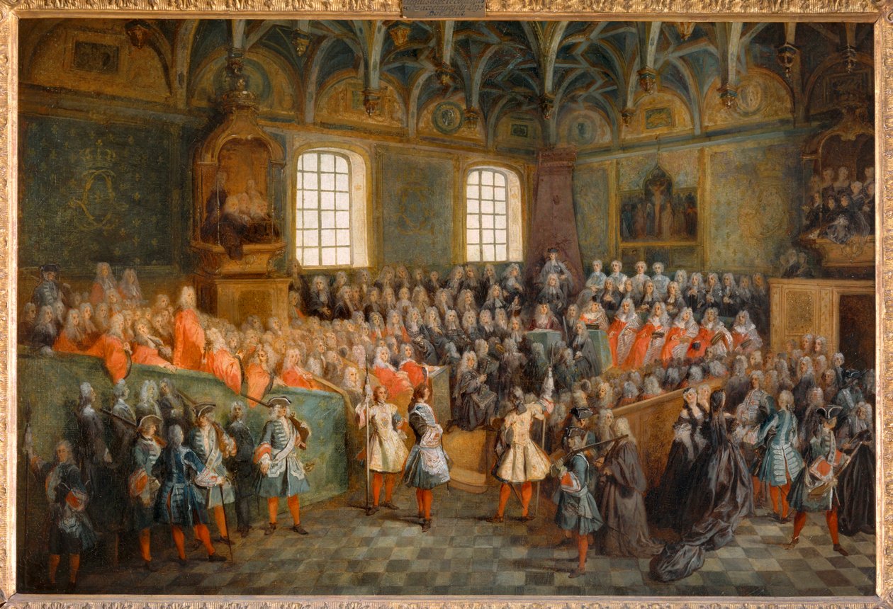 A Bíróság (Lit de Justice) ülése, amelyet a Parlamentben tartottak 1723. február 22-én ... alkotó: Nicolas (attr. to) Lancret