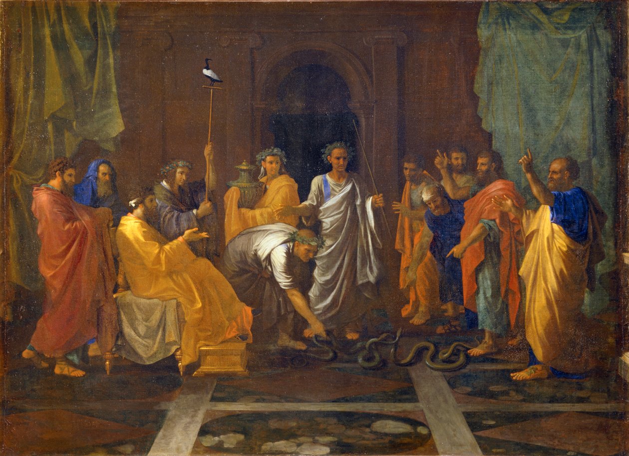 Mózes kígyóvá változtatja Áron botját ... alkotó: Nicolas (attr.to) Poussin