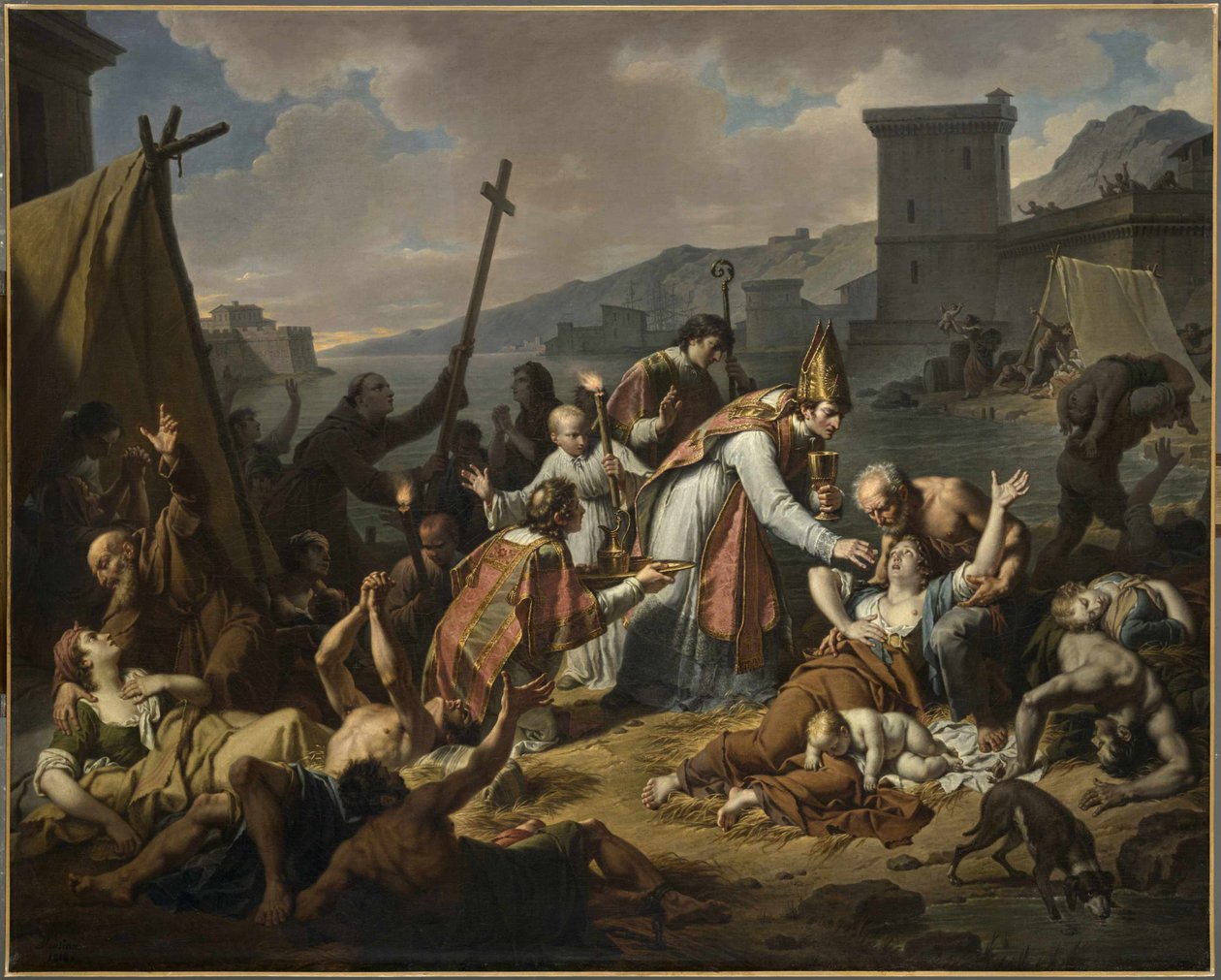 The Devotion of Monsignor de Belsunce during the Plague of Marseille, 1720, before 1819.  alkotó: Nicolas André Monsiaux