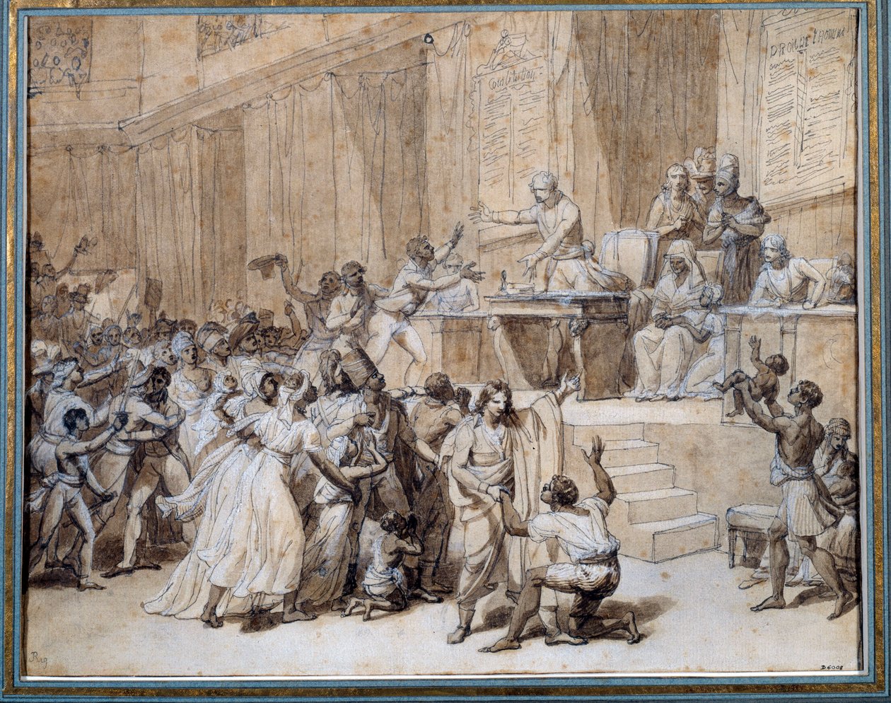 Francia forradalom: a Nemzeti Konvent elrendelte a rabszolgaság eltörlését a gyarmatokon 1794.02.04-én (Pluviose An II 16.) Párizsban. Nicolas Andre Monsiau (1754-1837) tusrajza V. 0,26x0,33 m Párizs, Musee Carnavalet alkotó: Nicolas Andre Monsiau