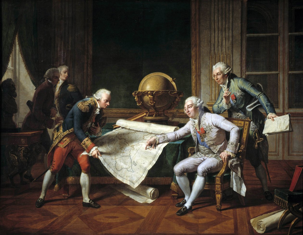 XVI. Lajos (1754-1793), francia király, utasítást adott Jean-Francois Galaupnak, La Perouse grófjának (Jean Francois Laperouse) alkotó: Nicolas Andre Monsiau