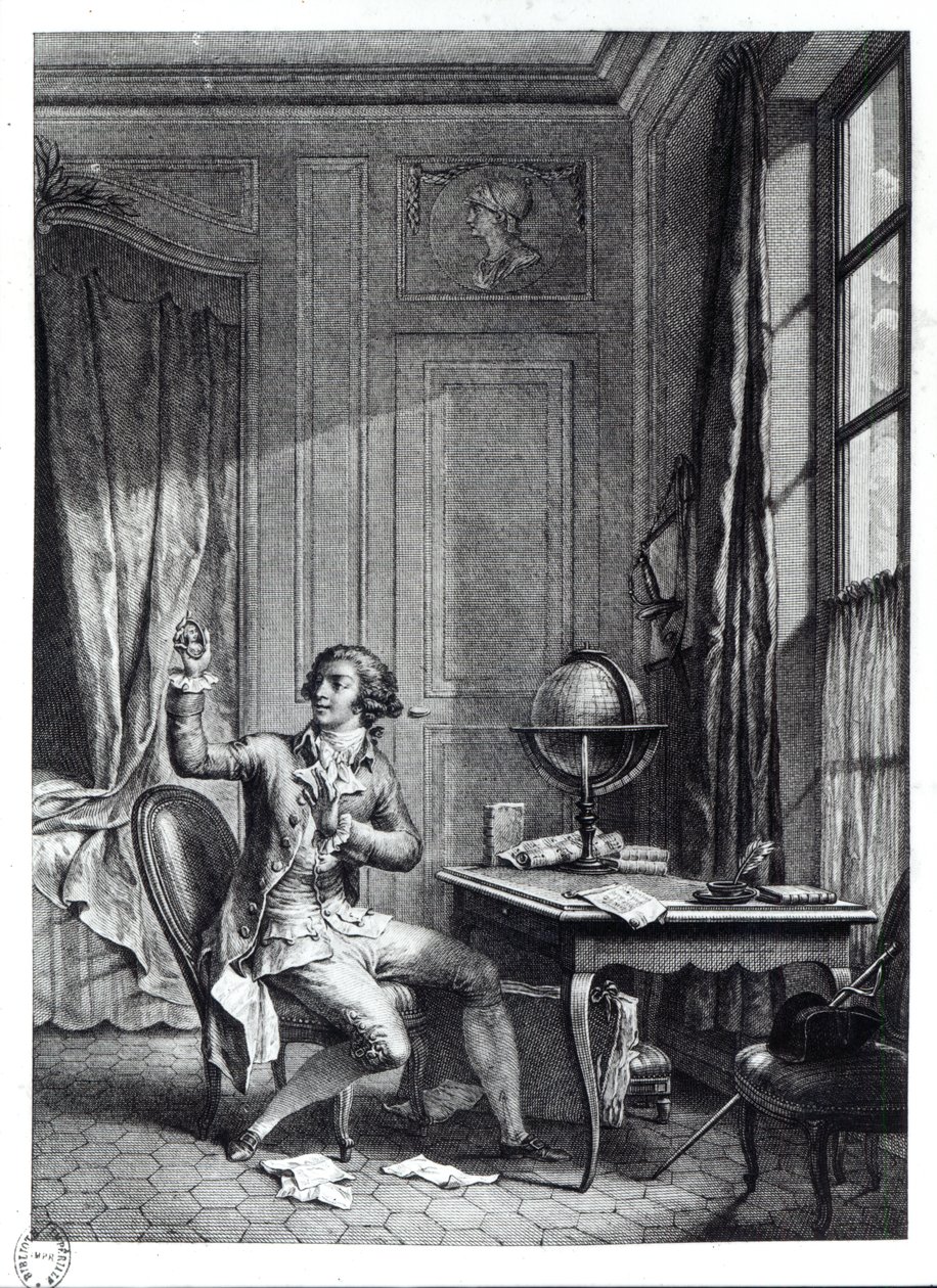 St. Preux átveszi Julie portréját, illusztráció Jean-Jacques Rousseau (1712-78) „La Nouvelle Heloise” című művéből alkotó: Nicolas Andre Monsiau