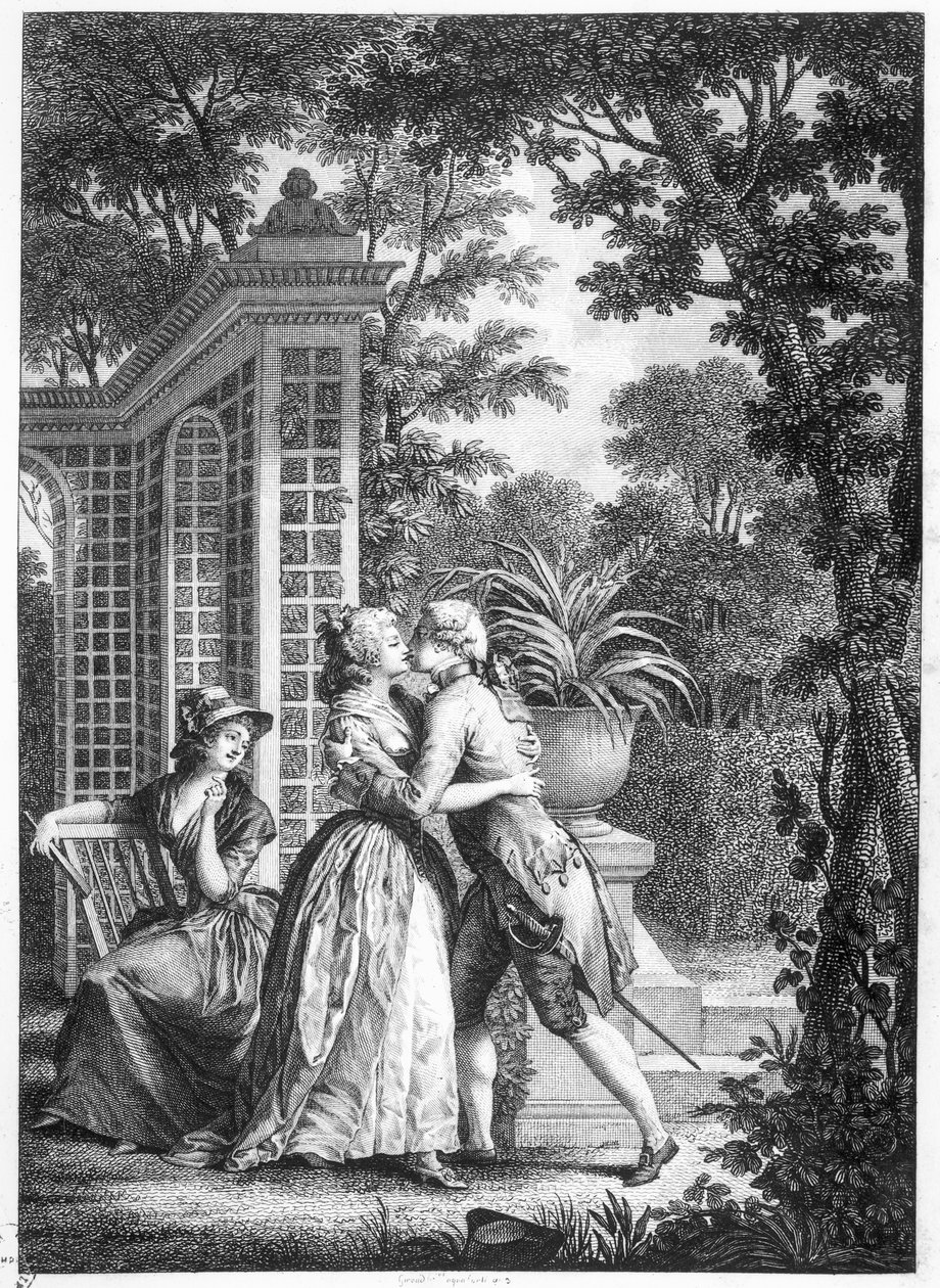 A szerelem első csókja, illusztráció Jean-Jacques Rousseau (1712-78) „La Nouvelle Heloise” című művéből alkotó: Nicolas Andre Monsiau