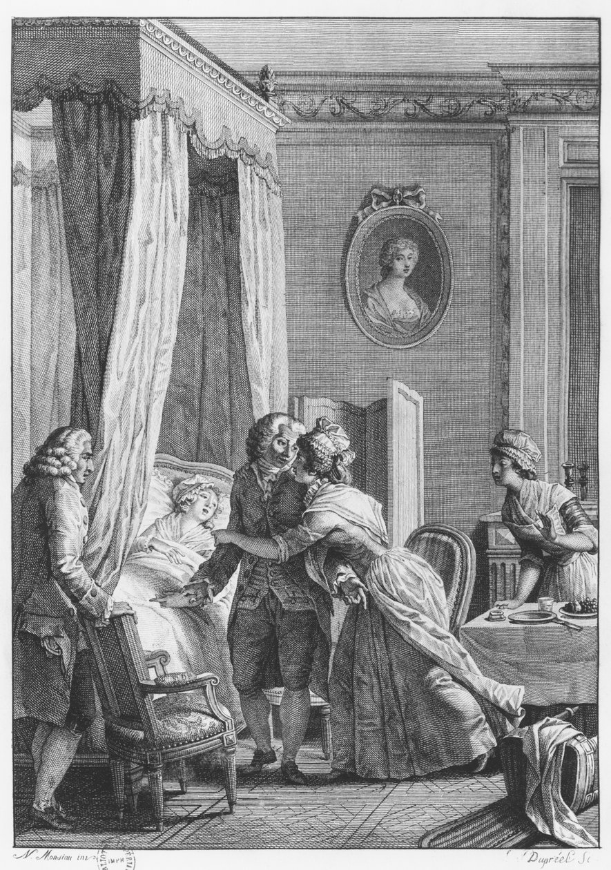 A bosoni orvos látogatása, illusztrációja Jean-Jacques Rousseau (1712-78) „La Nouvelle Heloise” című művéből, Noel Le Mire (1724-1800) metszetével alkotó: Nicolas Andre Monsiau