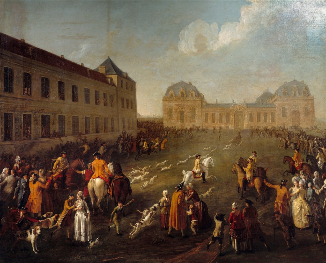 Hallali a szarvasról a chantillyi nagy istállóban (1776. szeptember 13.). Anne Nicolas Dubois festménye (1759 -?) alkotó: Nicolas Anne Dubois