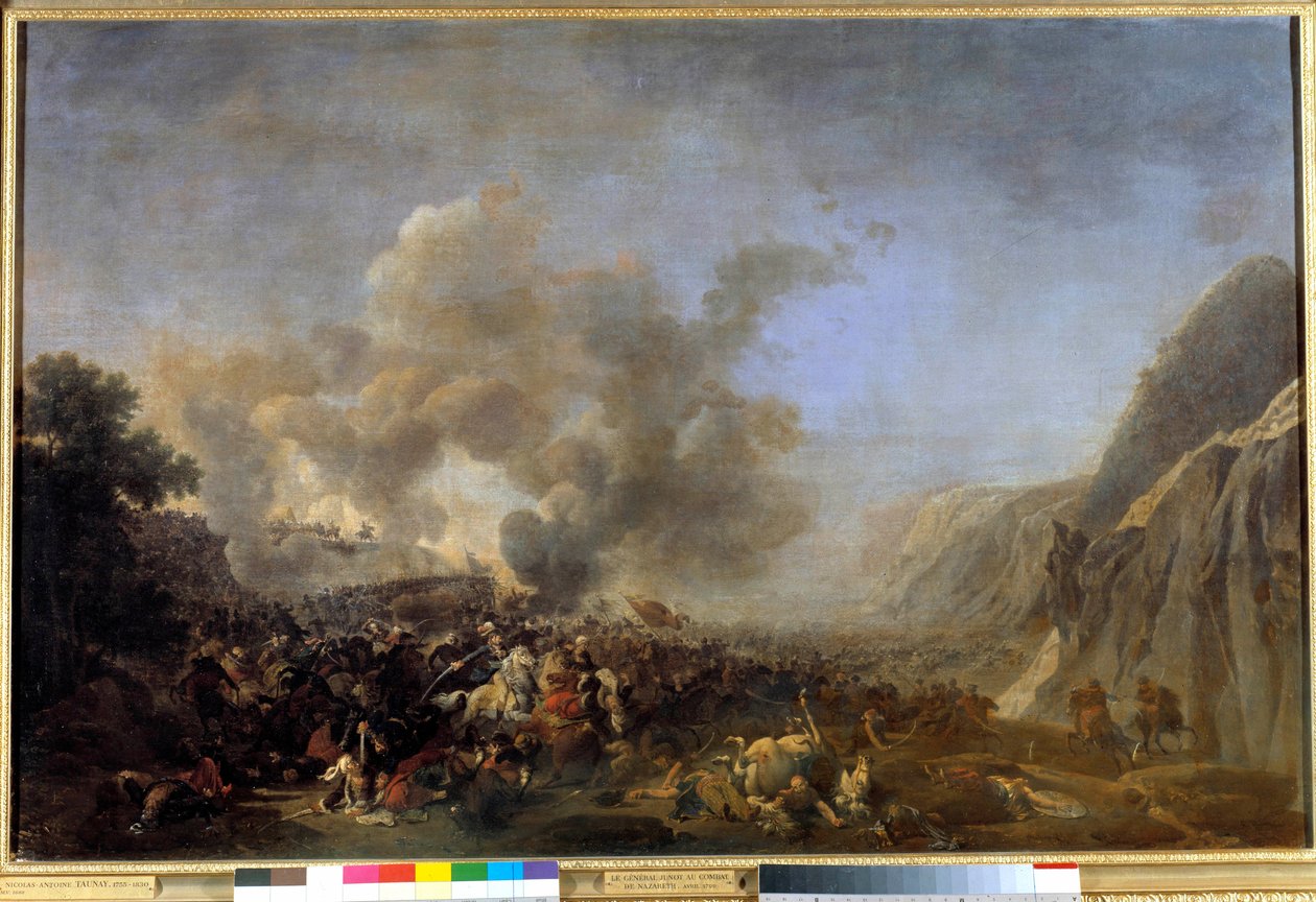Egyiptom hadjárata (expedíciója) (1798-1801): „” Názáreti csata, 1799. 04. 8., Jean Andoche Junot (Jean-Andoche) tábornok, Abrantes hercege (1771-1813) győzelme”” Nicolas Taunay (1755-1830) 19. század V. 0,92x1,39 m versailles, múzsa alkotó: Nicolas Antoine Taunay