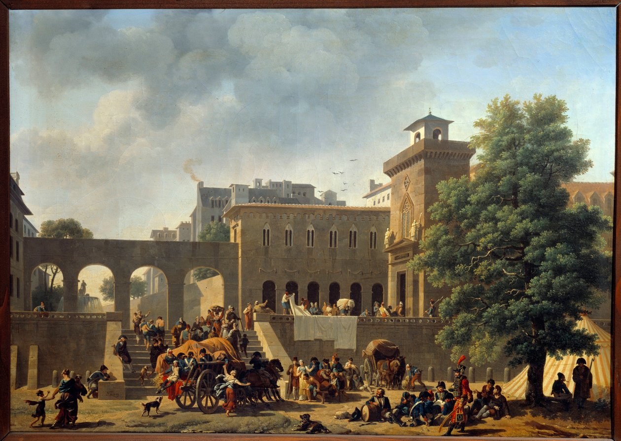 Olaszország hadjárata (1796-1797): „” Katonai kórház külseje vagy a franciák Olaszországban”” Nicolas Antoine Taunay (1755-1820) festménye 18. század V. 0,46 x 0,65 m alkotó: Nicolas Antoine Taunay