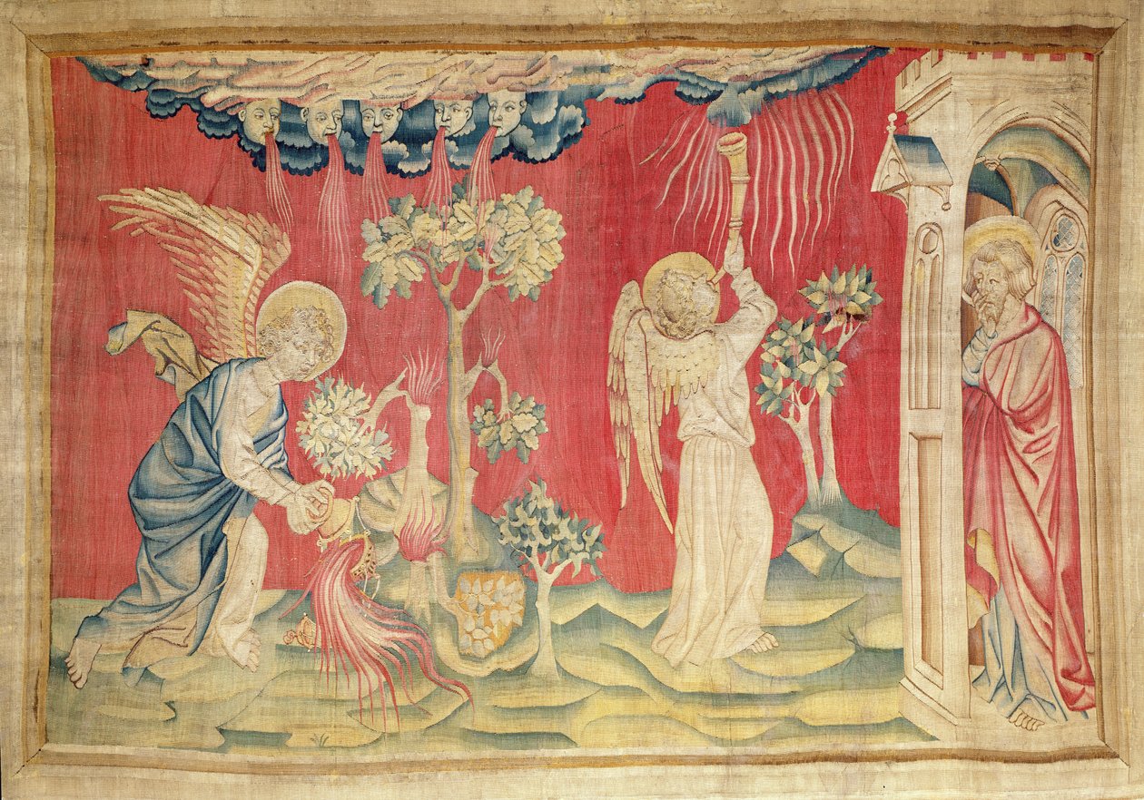 Angyal tömjénezőt ürít, nem. 19. Angers Apokalipszise, 1373-87 (szőttes) alkotó: Nicolas Bataille