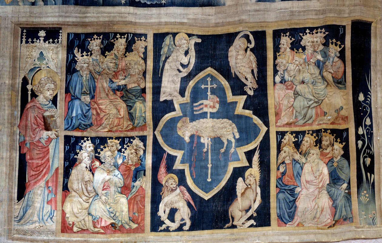 Jelenések függönye (1373-1383), n. 7: az idősek dicsőítenek egy bárányt, Krisztus jelképét. Nicolas Bataille (1330-1405) kárpitja alkotó: Nicolas Bataille