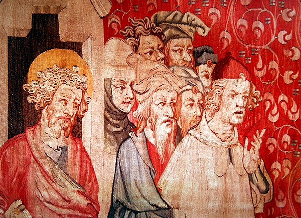 Részlet az angyalra hallgató férfiakról, akik megjósolják a kínzásukat, "A haragok apokalipsziséből", 1373-87 alkotó: Nicolas Bataille