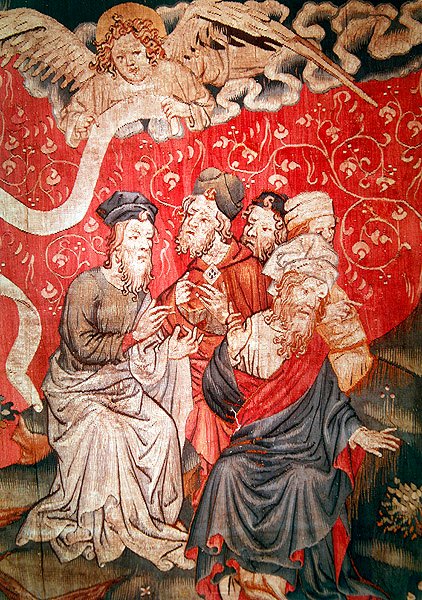 Részlet az angyalról, aki elhozza az evangéliumot a férfiaknak, sz. 49 Angers Apokalipsziséből, 1373-87 alkotó: Nicolas Bataille