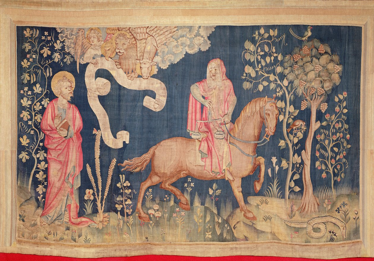 Éhínség a fekete lovon, a haragok apokalipszis kárpitjából, 1373-87 (szőttes) alkotó: Nicolas Bataille