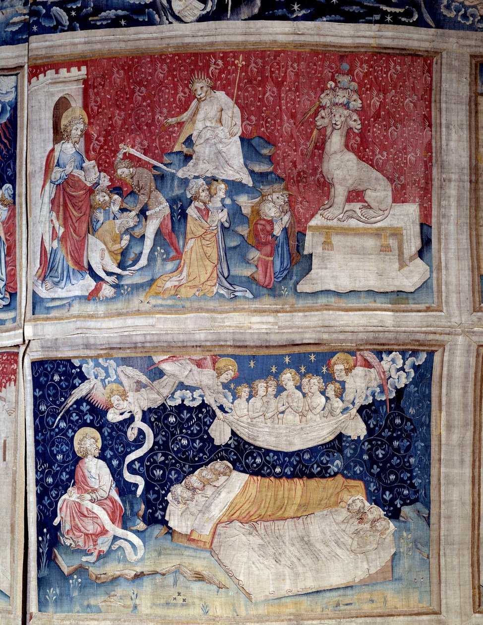 Jelenések akasztása (1373-1383). N. 44 magas: a betének hét feje van. N. 51 low: Az igazak álma. Nicolas Bataille (1330-1405) kárpitja alkotó: Nicolas Bataille