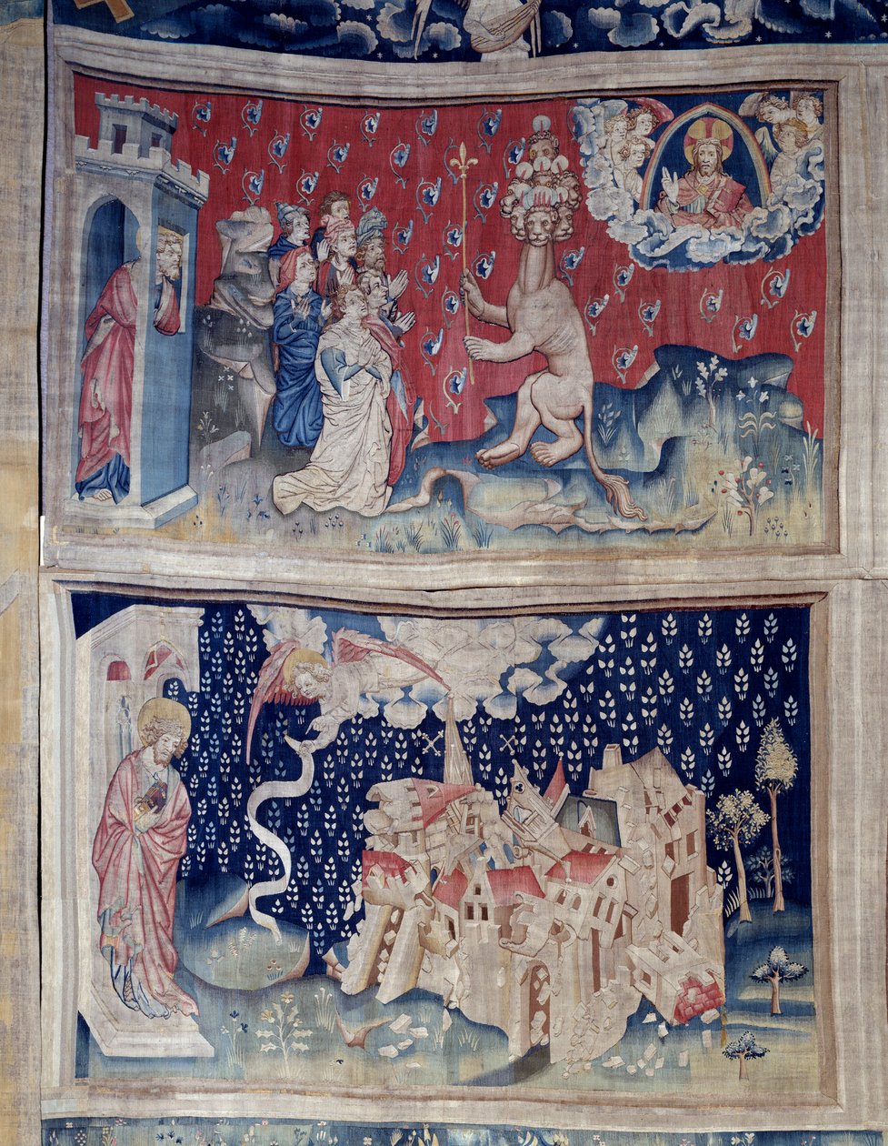 Jelenések akasztása (1373-1383), n. 42: A Bete imádata (?). N. 49: Babilon bukása. Nicolas Bataille (1330-1405) kárpitja alkotó: Nicolas Bataille