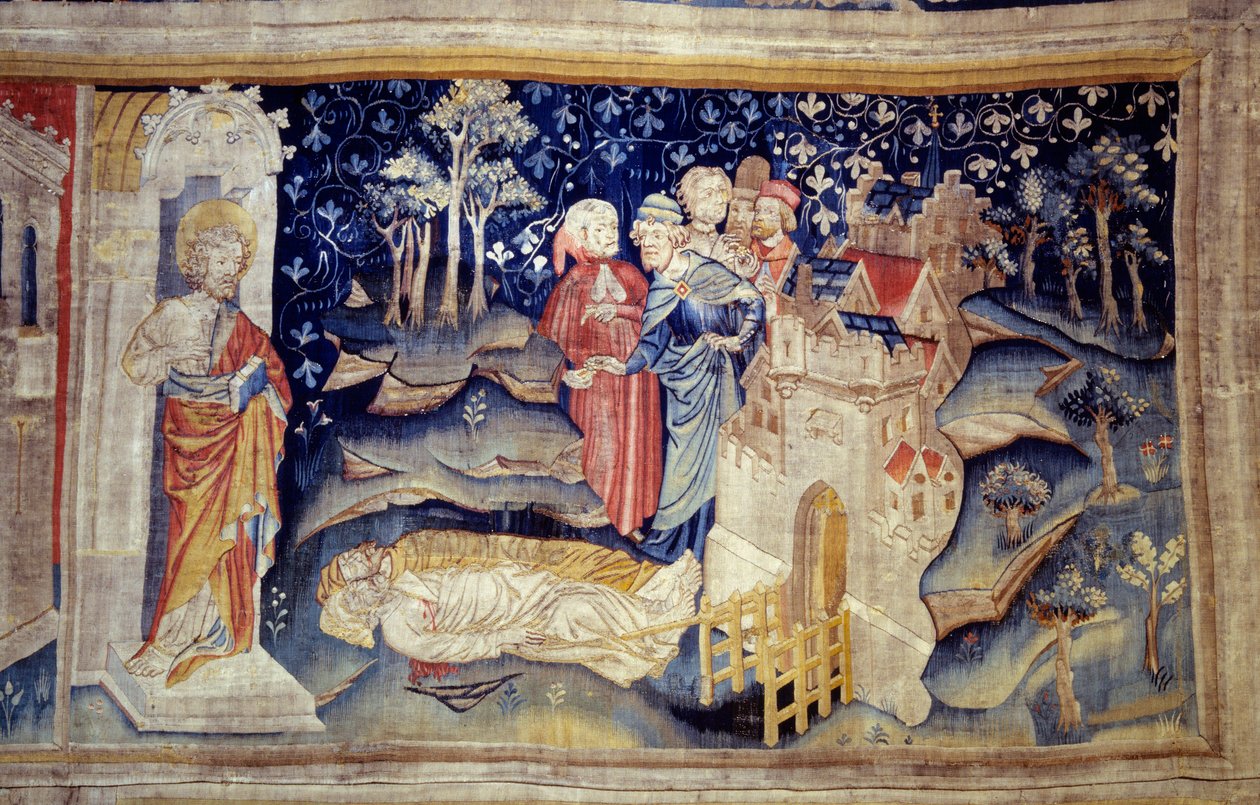 Jelenések akasztása (1373-1383), n. 30: a halottak a földön. Nicolas Bataille (1330-1405) kárpitja alkotó: Nicolas Bataille