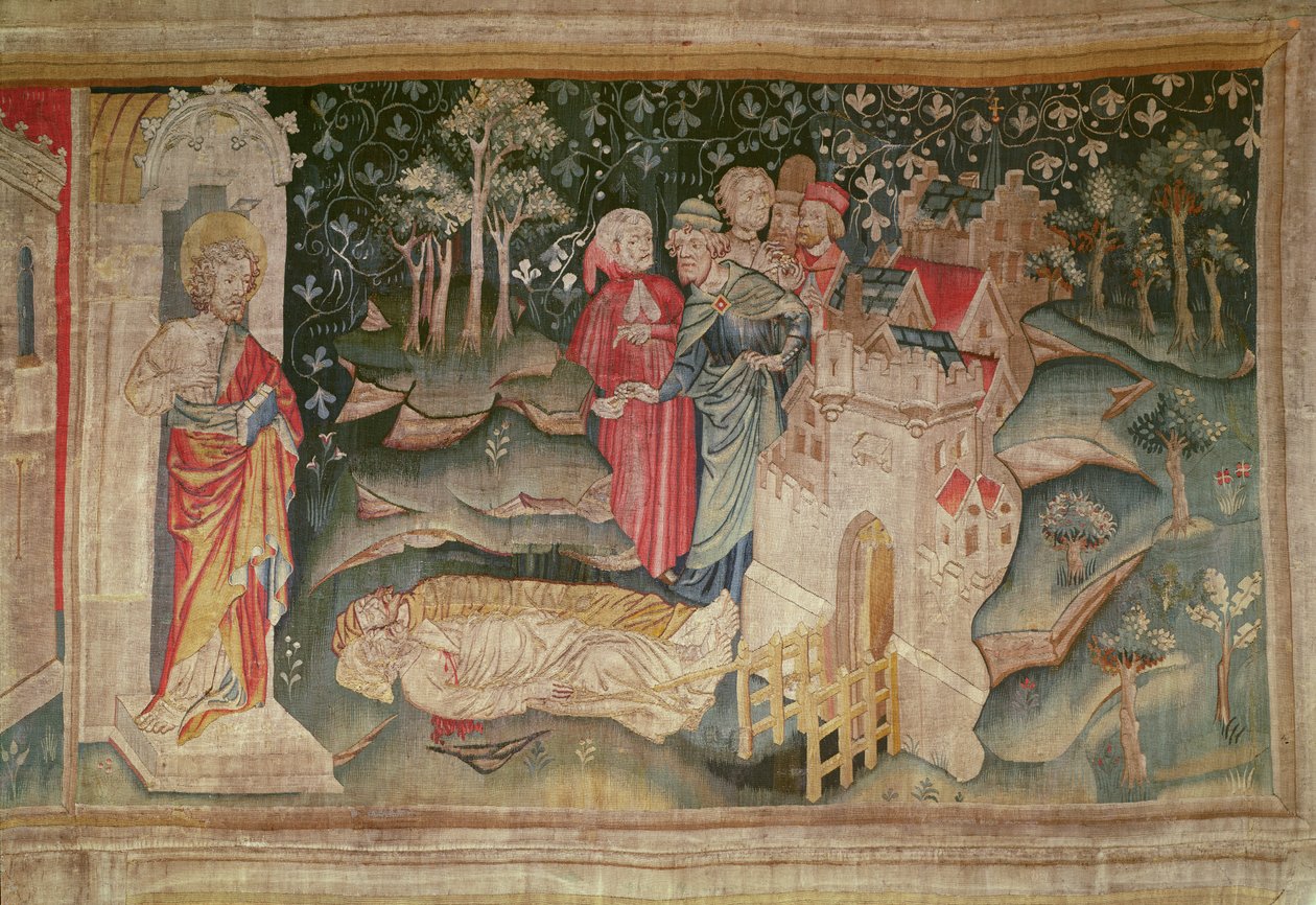Az emberek öröme a két tanú halála után, 2. sz. 32. Angers Apokalipsziséből, 1373-87 alkotó: Nicolas Bataille