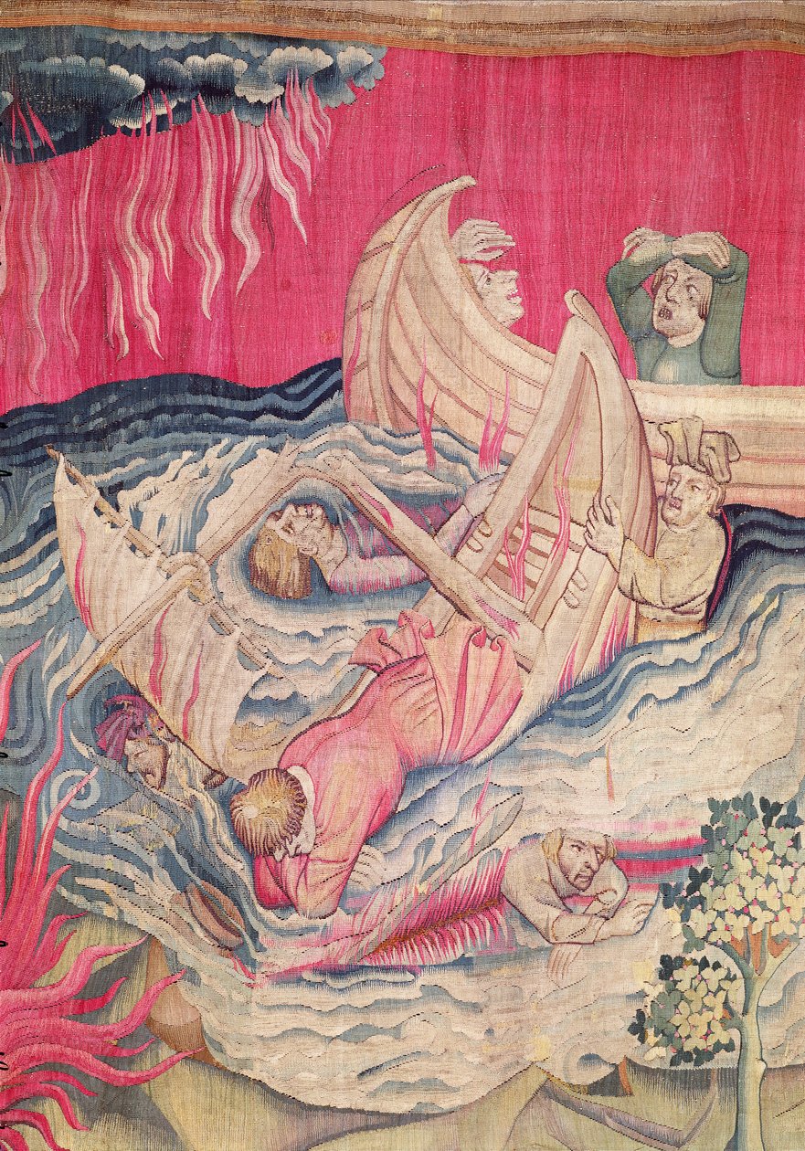 A második trombita és a hajótörés, részlet a süllyedő hajókról, 21. szám Angers apokalipsziséből, 1373-87 gobelin alkotó: Nicolas Bataille