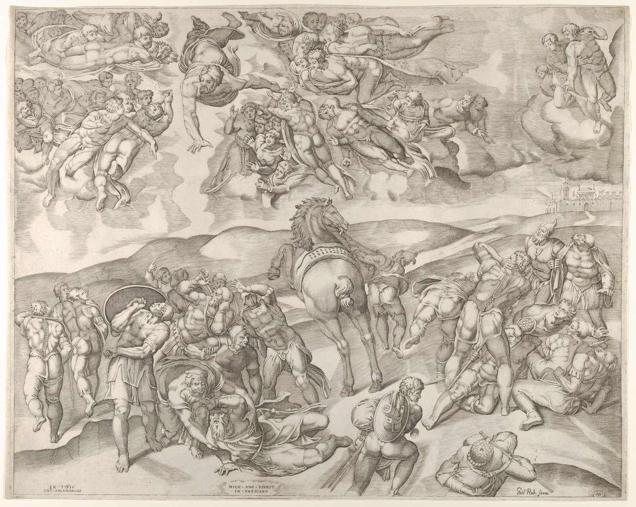 Saul megtérése, Michelangelo freskójáról a vatikáni Pál-kápolnában..., kb. 1545-60. alkotó: Nicolas Beatrizet