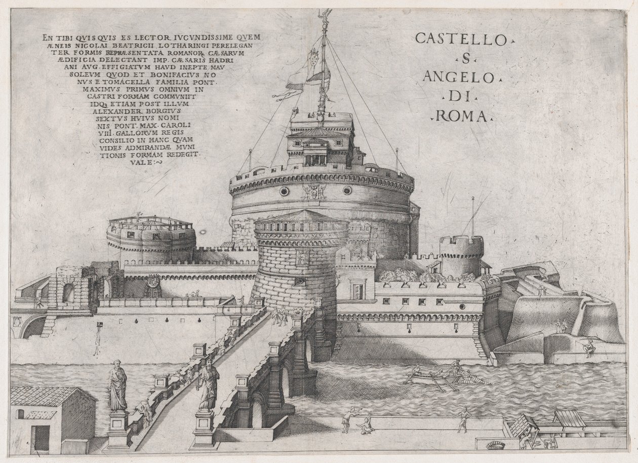 A római pompás tükör: San Angelo kastélya, 16. század., 16. század. alkotó: Nicolas Beatrizet