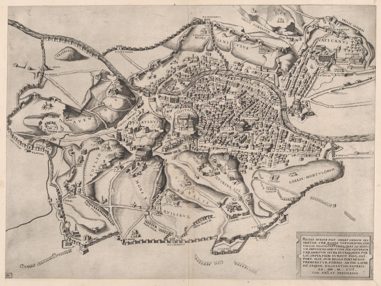 Róma látképe keletről, 16. század., 16. század. alkotó: Nicolas Beatrizet
