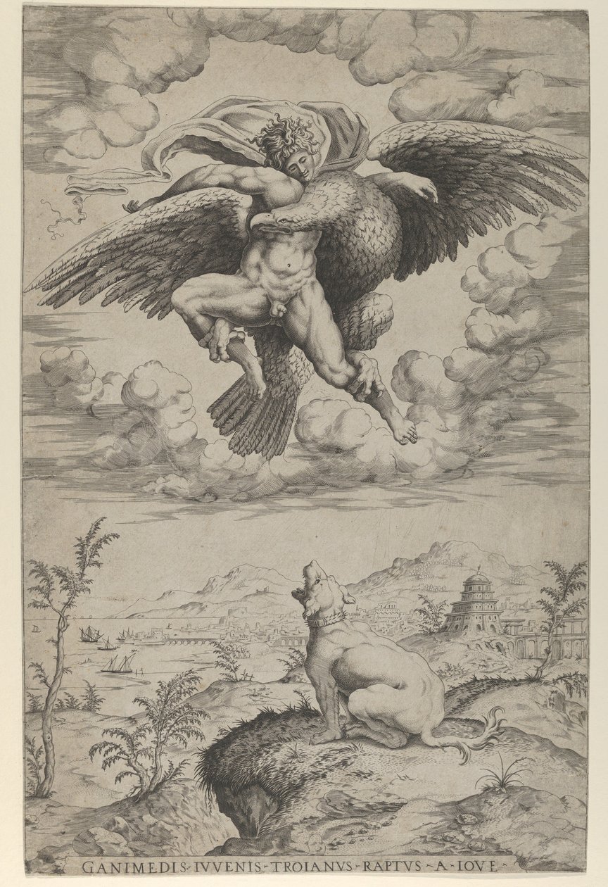 Jupiter Ganümédész megerőszakolása egy sas képében, aki az egekbe viszi, szia..., 1542. alkotó: Nicolas Beatrizet